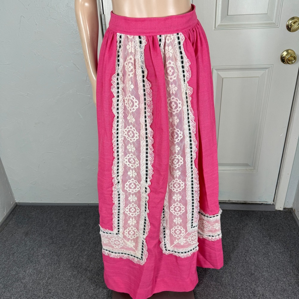 Vintage 70s Prairie Womens Skirt Lace Floral Hippy Maxi Long Handmade Boho C18